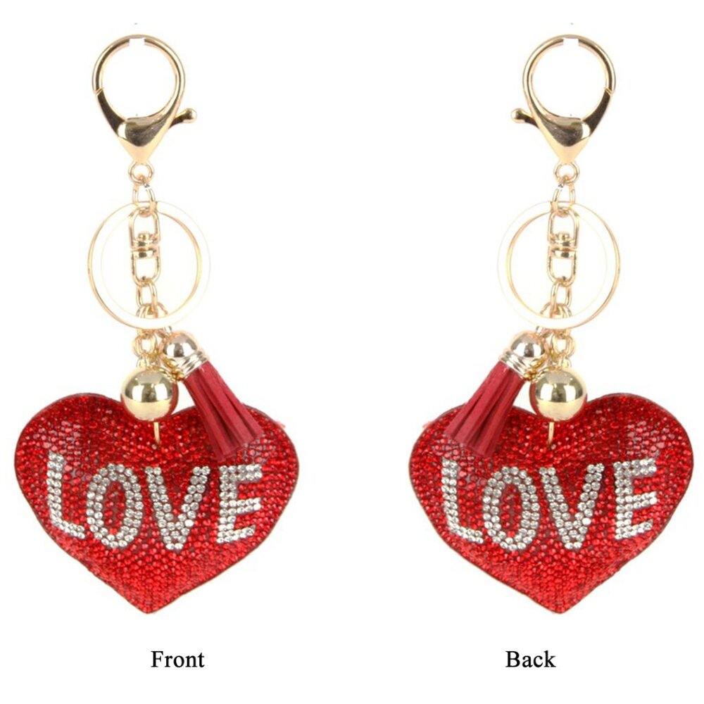 Love Heart Double Sided Rhinestones Keychain Charm for Purse and Backpack